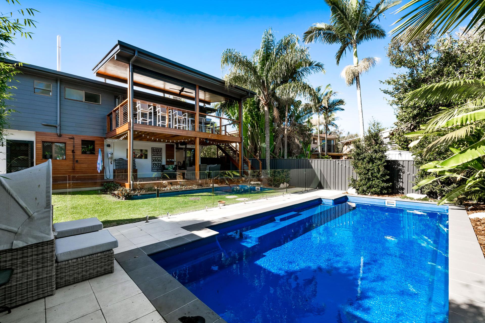 Pool, lawn and two levels of outdoor entertaining in the renovated backyard