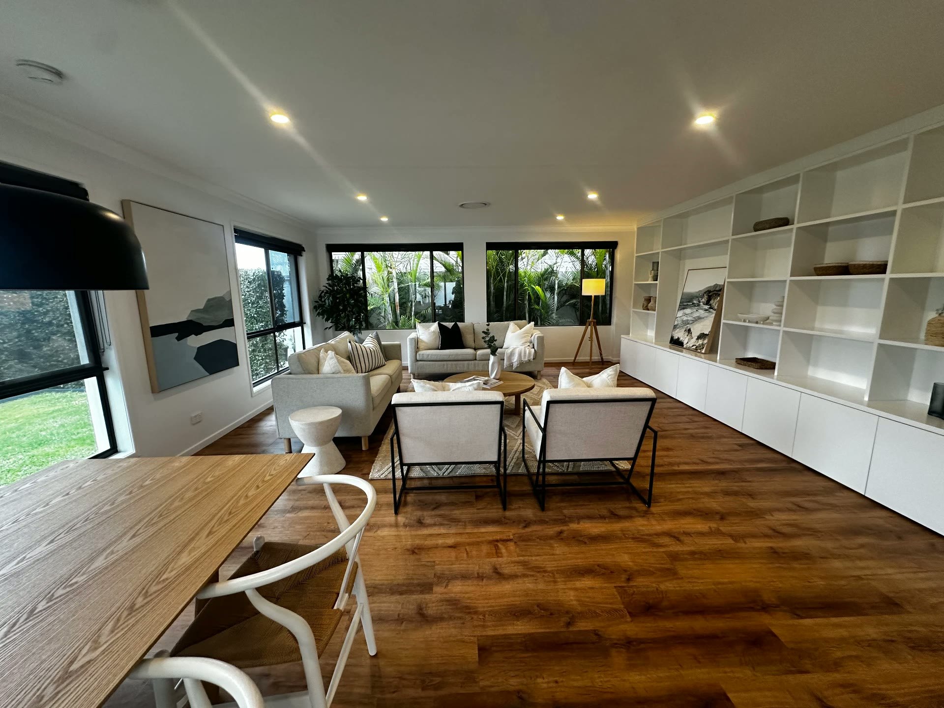 Existing living and dining area in a dual-living Sunshine Coast home
