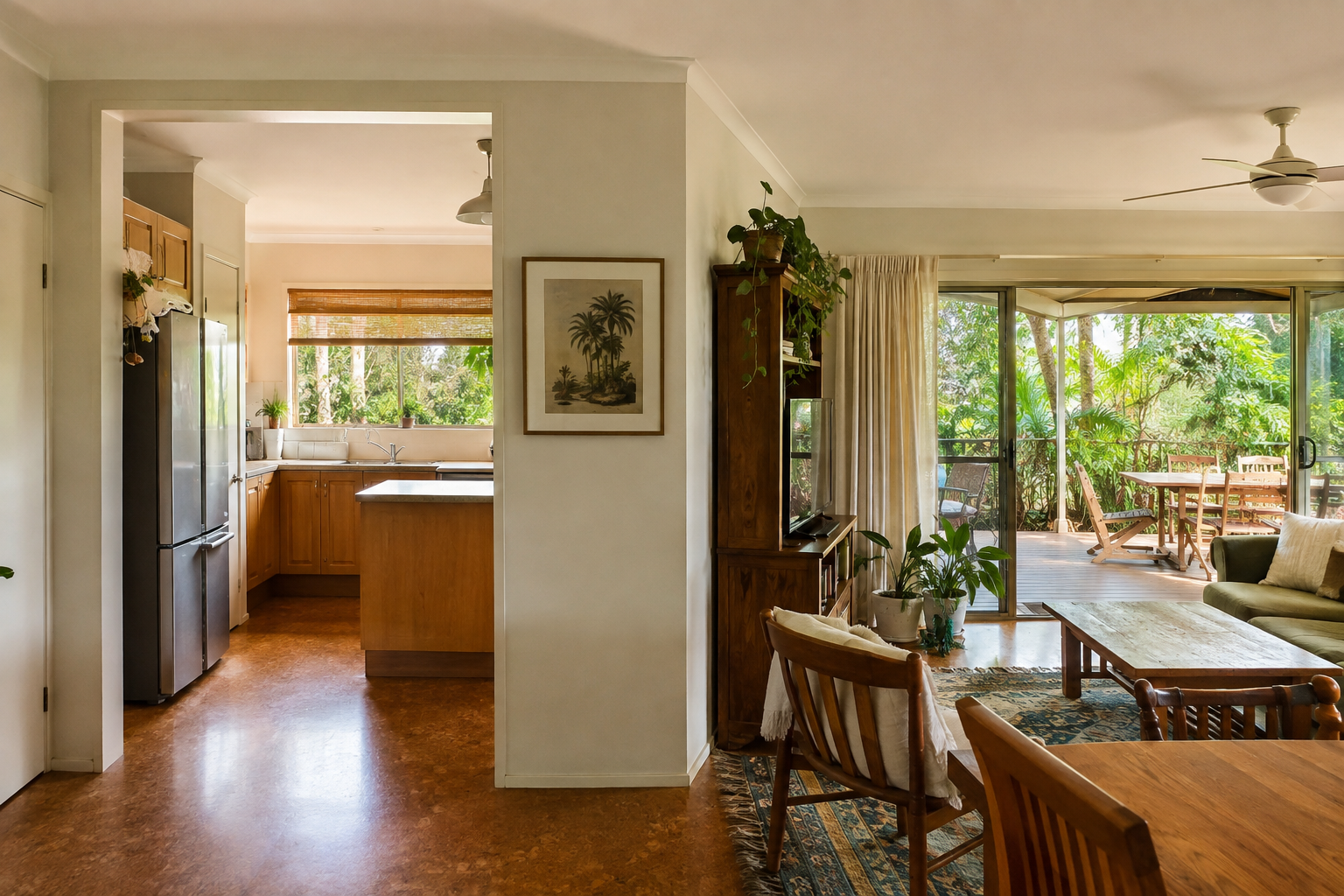Living and dining area separated from the kitchen by an internal wall